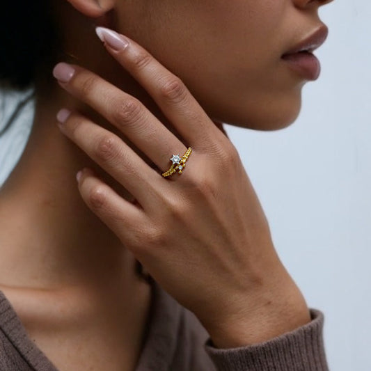 Three-layer Round Bead Ring S925 Silver – Star